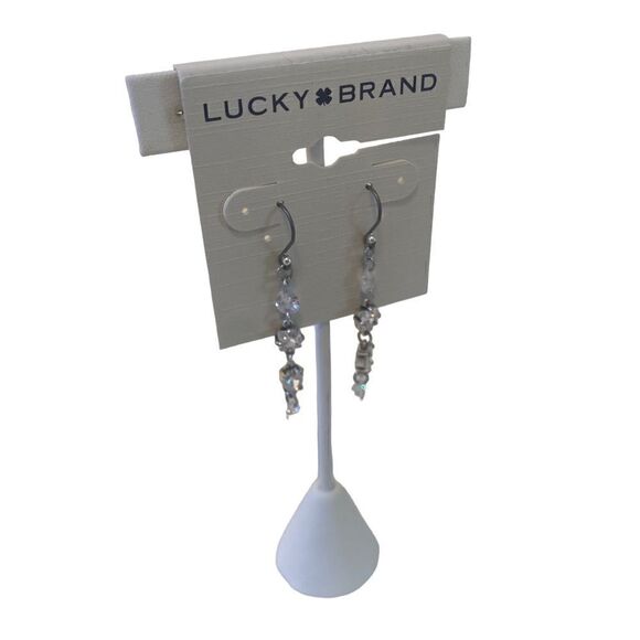 Pave & Silver Toned Linear Drop Earrings. - Picture 2 of 5